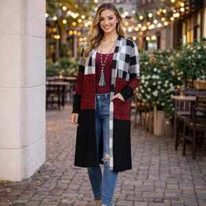 BOHO MultiColor Plaid Cardigan Duster Topper